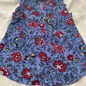 LOFT Blue and Red Floral Blouse
